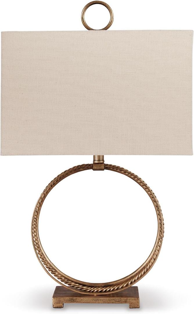 Signature Design by Ashley Mahala Traditional 28" Braided Metal Round Single Table Lamp, 3-Way Switch, UL Listed, Rectangular Shade, Antique Gold Finish