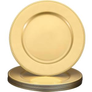 uxcell 10pcs Charger Plates Bulk 13 Inch Plastic Charger Plates Round Plate Chargers for Dinner Wedding Party Event Table Setting Decoration Gold