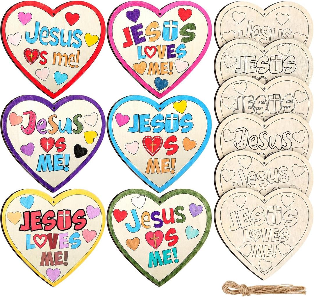 12 Sets Jesus Loves Me Wooden Craft Sunday School VBS Crafts Kit DIY Christian Religious Bible Craft Activities for Church Home Vbs Activity