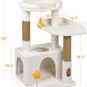 32In Cute Cat Tower for Indoor Cats with Cat Condo, Plush Platform, Hammock, Sisal Scratching Posts, Dangling Ball, Tall Cat Tree Tower with Self-Grooming Brush (Beige)