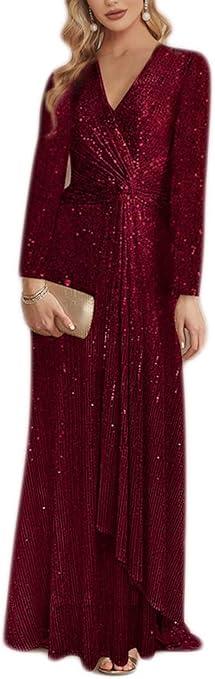BeryLove Sequin Christmas Formal Mother of The Bride Dress Cocktail Evening Wedding Guest Dresses with Shawl, Large
