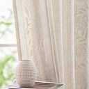 jinchan Linen Curtains for Bedroom 90 Inches Length Linen Blended Embroidered Floral Curtains for Living Room Farmhouse Decor Light Filtering Window Treatments Ivory on Beige Drapes 2 Panels