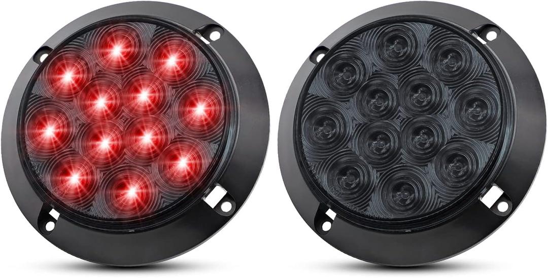 Meerkatt (Pack of 2) 4 Inch Smoked Lens Red LED Round Clearance Tail Lights Sealed Surface Mount Trailer Truck Tractor Pickup Car 12V DC GK12