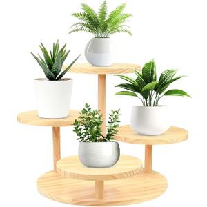 Tabletop Plant Stand Indoor Small 4 Tier Adjustable Wooden Succulent Table Top Window Sill Plant Shelf for Desk,Desktop,Corner Living Room,Outdoor Patio Garden Decorations, Raw wod