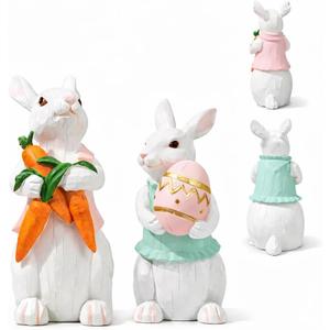 Easter Bunny Figurine Set, Made of Resin, Great Collectible Excellent Decoration for Easter And Spring Interiors And Porches.