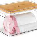 Hudgan Stackable Storage with Bamboo Top for Laundry Room Organization, Extra Large Trash Bag/Garbage Bag Dispenser, Under Sink Organizer, Pantry Organizers