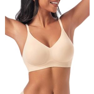 Bras for Women No Underwire - Womens Bralettes Seamless Wireless Padded Bra Comfortable Tshirt Bras (Beige), S