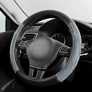 PIC AUTO Steering Wheel Cover, Silk Grain Leather Car Steering Wheel Protector, Comfortable Grip, Universal 14.5-15.5 Inch Anti-Slip Steering Wheels Accessories for Men & Women (Gray)