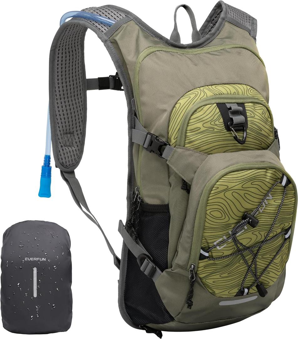 Everfun Hydration Backpack 18L with Water Bladder 2L/3L Hiking Water Backpack Women Men Hydration Pack Insulated Lightweight Day Hydropack with Storage for Hiking, Biking, Running, Festival (Olive Green)