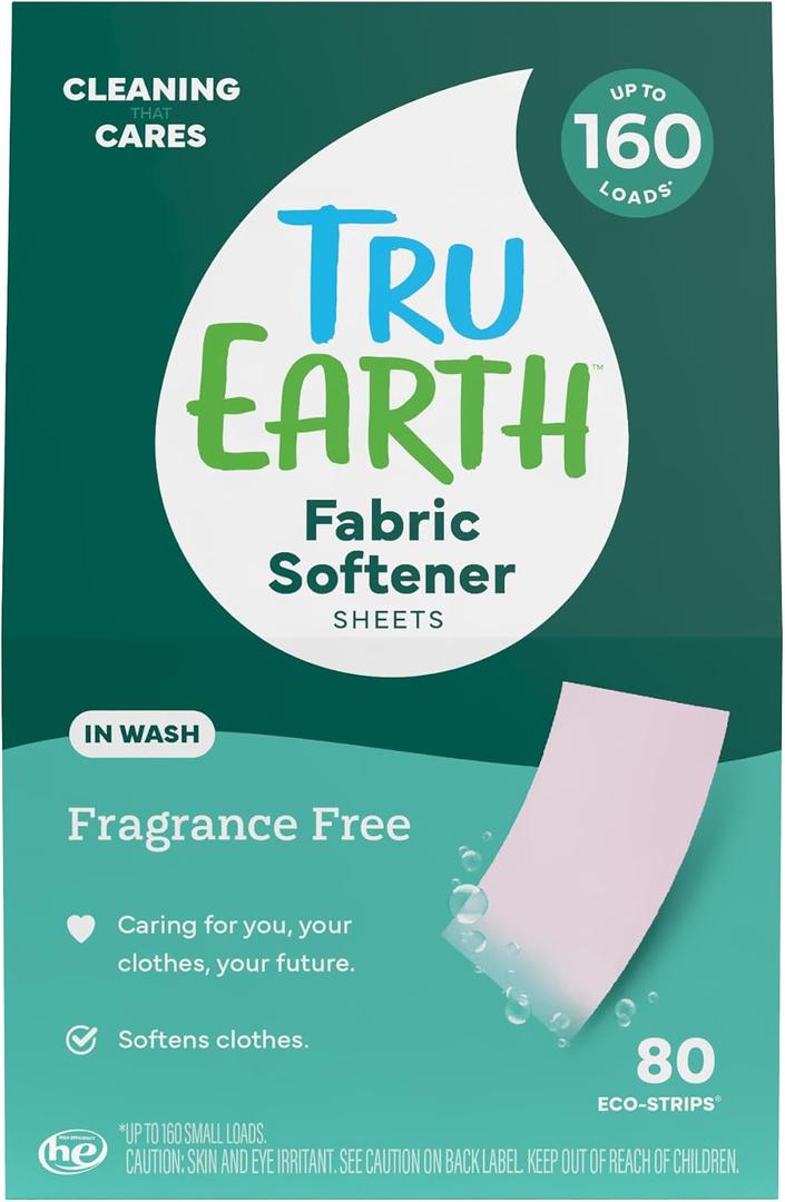 Tru Earth In Wash Fabric Softener Sheets, Unscented, 80 Strips | Up to 160 Loads, Liquid Fabric Softener Alternative, For All Washing Machines, Helps Reduce Static, Hypoallergenic