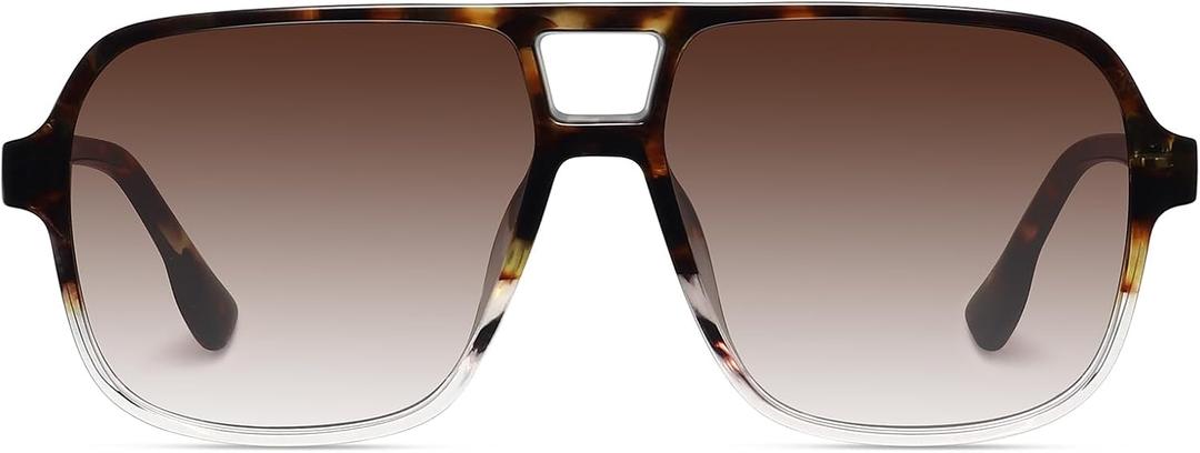 Classic Retro Aviator Sunglasses for Women Men Oversized Trendy Square Vintage Double Bridge Aviators Shades FZN821