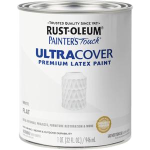 Rust-Oleum 1990502 Painter's Touch Latex Paint, Quart, Flat White 32 Fl Oz (1 Quarts Pack of 1)