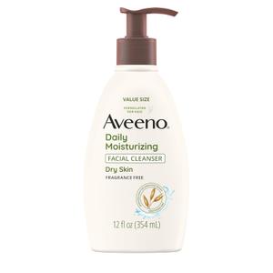 Aveeno Daily Moisturizing Facial Cleanser for Dry Skin, Gentle Face Cleanser with Soothing Oat for Skin that Feels Soft & Supple, Removes Dirt, Oil and Impurities, Fragrance Free, 12 FL OZ