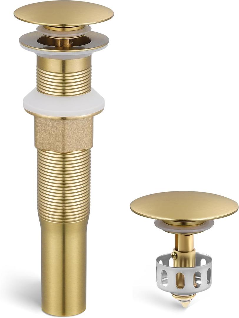 KES Sink Drain without Overflow Anti Clogging Pop Up Drain with Strainer Bathroom Sink Drain Assembly Brushed Gold, S2013D-BZ