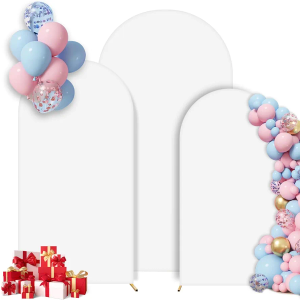 Set of 3 Wedding Arch Cover, 7.2ft, 6.6ft, 6ft White Spandex Arch Covers Stretchy Backdrop, Round Top Chiara Backdrop Cover for Wedding Birthday Party Baby Shower Banquet Decoration (White)