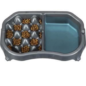 Neater Pet Brands Neater Slow Feeder Dog Bowls, Slows Down Fast Eating to Prevent Vomiting, Overeating, & Bloat, Dog Slow Feeder Bowl with Wide, Non-Slip Base, Holds 2.5 Cups Food and 8.5 Cups Water (Gunmetal)