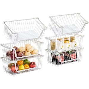 GAOKASE 6 Pcs Stackable Wire Baskets for Pantry Organizers and Storage,Vegetable Fruit Basket for Countertop,Kitchen Storage Metal Baskets,Produce Potato Onion Storage Bin,White