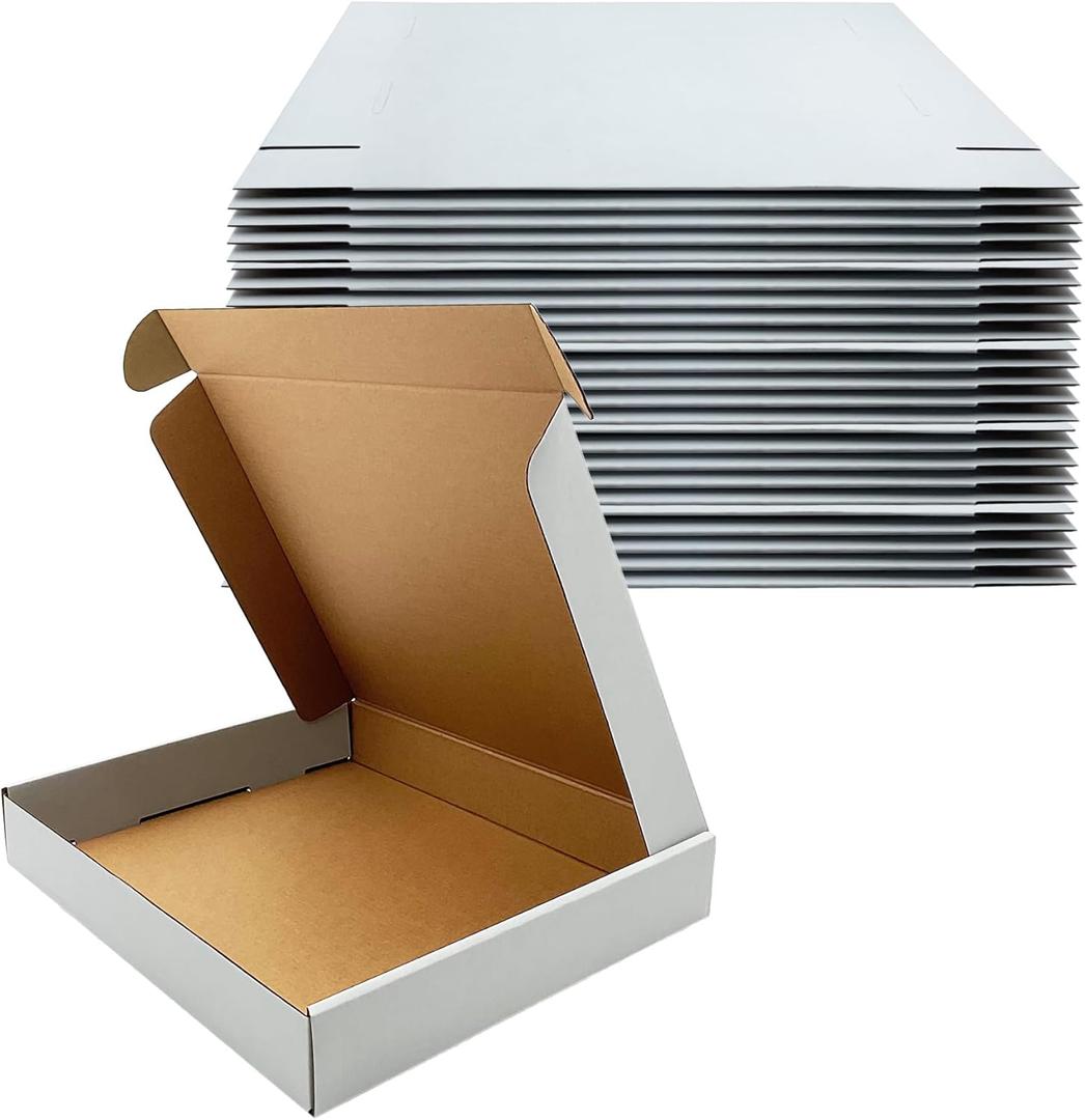 13x11x2 Inches Shipping Boxes Set of 25,White Corrugated Mailing Cardboard Box Literature Mailer for Packing Small Business Moving Storage, E-Commerce Packaging Mailing Boxes Gift Boxes for Presents