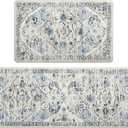 Ileading Cushioned Kitchen Rugs Sets of 2 Waterproof Anti Fatigue Mats for Kitchen Floor Non Slip Stain Resistant Floor Mats PVC Ergonomic Comfort Rugs for Kitchen, Home, Sink, Laundry, Blue (17"x47"+17"x28"-0.4")