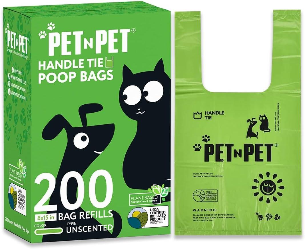 Pet N Pet 200 Counts Lavender Scented Dog Poop Bags Rolls with Tie Handles, 41% Plant Based & 59% PE Poop Bags for Dogs, Extra-Thick Doggie Poo Bag, Pet Waste Bag