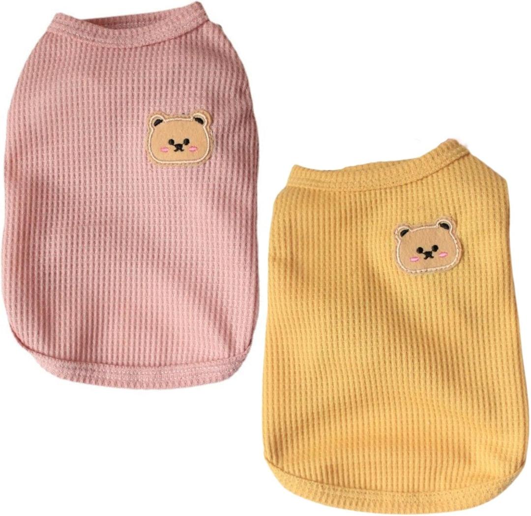 Cotton Dog Shirt Summer Lightweight Pet T-Shirts Soft Breathable Stretchy Cats Dogs Tee Shirt Sleeveless Vest Dog Apparel for Medium Small Dog Clothes (X-Small, 2PCS Yellow&Pink)