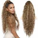 30 Inch Ponytail Extension, Layered Ponytail Extensions for Women, Soft Wavy Claw Clip in Ponytail Extension, Natural Synthetic Hair Pieces for Women (Dark Blonde with Beige Blonde Highlights)