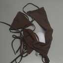 MIYOUJ Women Halter String Bikini Set Sexy Thong Cheeky Two Piece Swimsuits Solid Color Bathing Swimwear (Brown, S)
