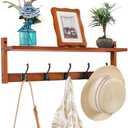 Exper City Coat Rack Wall Mount with Shelf, 26IN Wooden Coat Hanger Hooks Wall Mount with 5 Metal Hooks, Hanging Shelf with Hooks, Retro Walnut