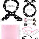 AOTHSO 1950s Pink Satin Jacket with Headband Scarves Earrings Glasses for Women 8 Pieces Halloween Adults Cosplay Costume Set