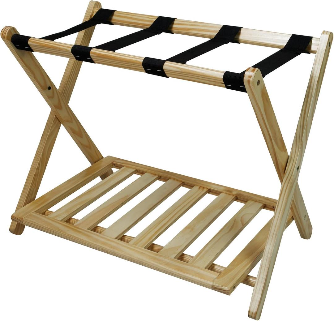 Casual Home Luggage Rack with Shelf, Natural