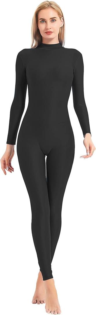 speerise Adult High Neck Zip One Piece Unitard Full Body Leotard Bodycon Jumpsuit for Women (Large, Black)