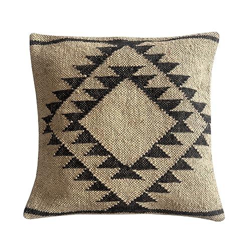 Shivanifashions Kilim Pillow Cover Vintage Square Cushion Handwoven Pillow Case Ethnic Pillow Cover 18 X 18 Indian Jute Decorative Pillow Home Decor Pillows (White & Black)