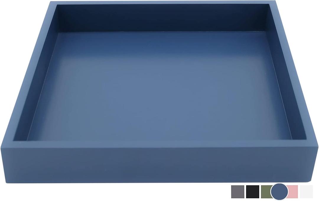 10"x10" Small Square Wood Decorative Tray for Office, Ottoman, Bathroom, Entry, Remote Controls, Countertop Organizer, Candle Tray - Twilight Blue