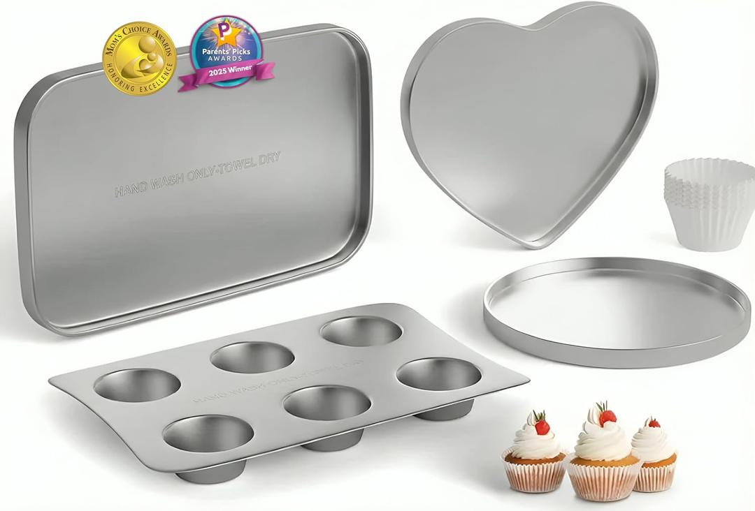 Doll Buddies Kids’ Complete Oven Pan Set for Easy Bake Ultimate Oven | 75 Cupcake Liners (15 More Than Others) | Cupcake, Circle, Heart & Rectangular Bake Pans | Gift Accessories for Easy Bake Mixes
