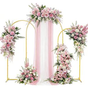 Gold Metal Arch Backdrop Stand Set for Weddings, 3 Sizes (4FT, 3.3FT, 2.6FT), Flower Display Frame for Events and Parties, 4 feet x 7.2 feet