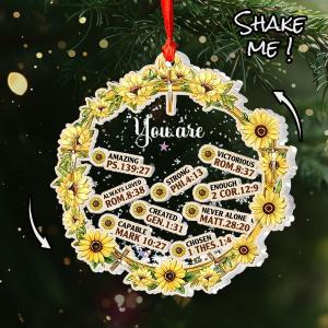 Jesuspirit Christian Shaker Ornament  You are Scripture Wreath with Sunflowers & Bible Verses | 3D Christmas Cross Ornament Gift for Friends or Family