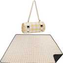 Picnic Blanket, 80''x80'' Waterproof Outdoor Blankets, Picnic Mat Washable for Beach, Picnic Blankets for Camping on Grass with Shoulder Strap - Yellow & White