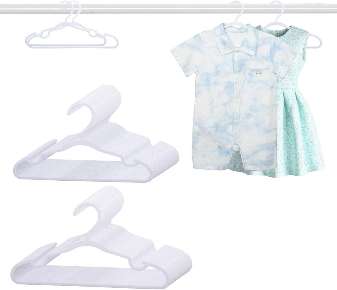 60 Pack White Baby Hangers 11.42 Inch & 12.91 Inch Each 30 Pack - Kids Non-Slip Clothes Hangers for Infant & Child, Durable Plastic Children's Hangers for Closet, Pants, Coats, Skirts