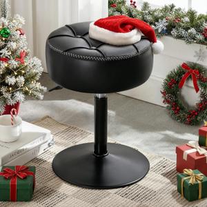 LUE BONA Adjustable Vanity Stool, 360Swivel Vanity Chair for Makeup Room, Black Stool Chair for Vanity, Small Faux Leather Vanity Stools for Bathroom, Living Room