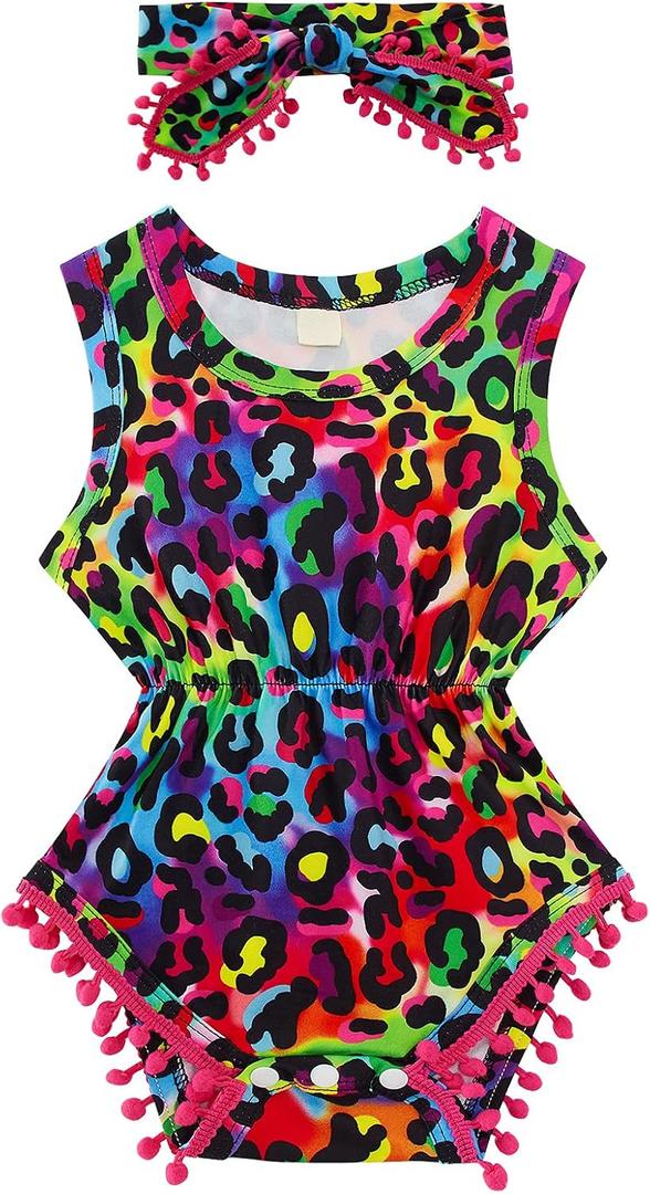 UNICOMIDEA 18-24 Months Baby Floral Romper Infant Playsuits Headband Jumpsuit Toddlers Outfits, 110