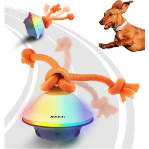 Xeuch Smart Interactive Dog Toys, Automatic Moving and Rolling Dogs Ball with Rope, Motion-Activated Squeaky Ball for  Dogs for Boredom, RGB Lights, Stimulating Sound, Voice Recording (White)