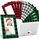 Lonfliness 150PCS Christmas Picture Frame Xmas Plaid Paper Photo Frames Christmas Bufflo Plaid Cardboard Frames with Stand Red Green Black DIY Photo Crafts Frame Ornament for Christmas Holiday Decor