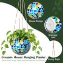 Ceramic Hanging Planter Mosaic Hanging Flower Pot Small Plant Pot for Indoor Plant Garden Decor Disco Ball Planter with Drainage Square Blue