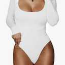 Women's Square Neck Long Sleeve T-shirt Basic Bodysuit Jumpsuits S