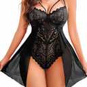 Avidlove Babydoll Lingerie for Women Floral Snap Crotch Teddy Chemise Nightie Lace Nightgown, XL