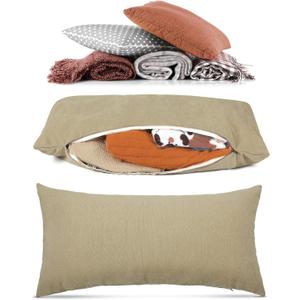 XL Zippered Storage Pillowcase 40'' x 20'' Chenille Couch Pillow Cases with Metal Zipper RV Accessories Decorative Throw Pillow Covers for Couch Sofa Bed Home Decor(Tan)