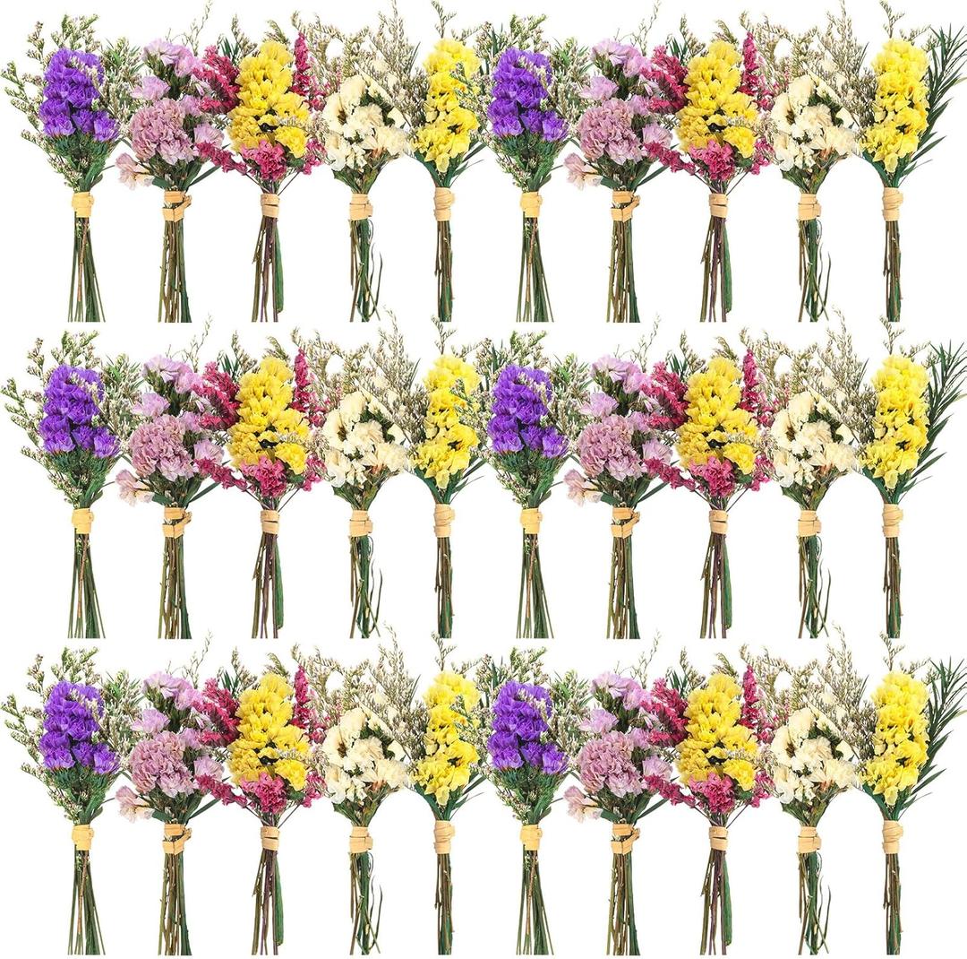 Nuanchu 30 Pcs Mini Dried Floral Flower Forget Me Not Bouquets Dried Embossing Flowers with Stem Natural Dried Bundles Flowers Bohemia Dried Flowers for Vase, Wedding, DIY Scrapbook Card Party Decor (Purple, Pink, White, Yellow)
