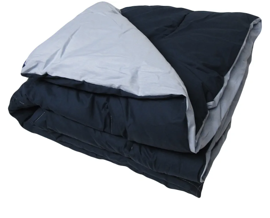 Percale Covered Comforter, Navy - Light Blue Reversible. Non-Allergenic, Great for Camp. 66x94