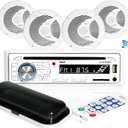 Pyle Marine Stereo Receiver Speaker Kit - In-Dash LCD Digital Console Built-in Bluetooth & Microphone 6.5 Waterproof Speakers (4) w/ MP3/USB/SD/AUX/FM Radio Reader & Remote Control -PLCDBT85MRW