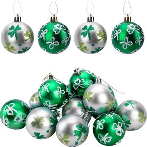 12 PCS St. Patrick's Hanging Balls-2 Inch St. Patrick's Shamrock Tree Ornament Ball-Good Luck Clover Hanging Ball for Irish Festival Party Home Decor